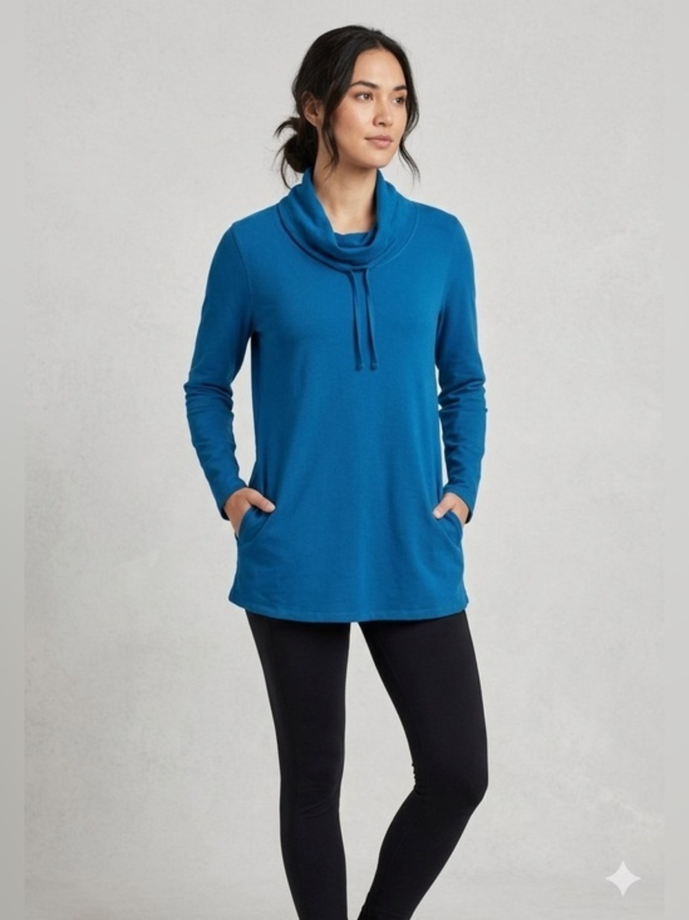 Soft Surroundings Women’s Medium Blue Cowl Neck Tunic Top Sweatshirt M 2AW15